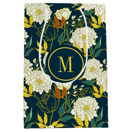 Witte bloemen kleurig bladeren patroon medium cadeauzakje (Voorkant)