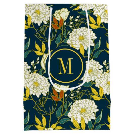 Witte bloemen kleurig bladeren patroon medium cadeauzakje (Achterkant)