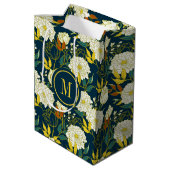 Witte bloemen kleurig bladeren patroon medium cadeauzakje (Achterkant Gekanteld)