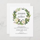 Witte bloemen krans bruiloft uitnodiging (Voorkant / Achterkant)