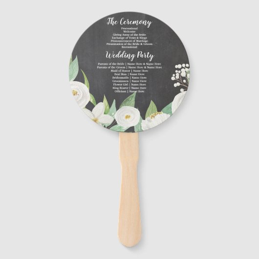 Witte Bloemen Krijt Bloemen Bruiloft Programma Fan Handwaaier (Achterkant)