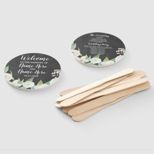 Witte Bloemen Krijt Bloemen Bruiloft Programma Fan Handwaaier (Niet-gemonteerd)