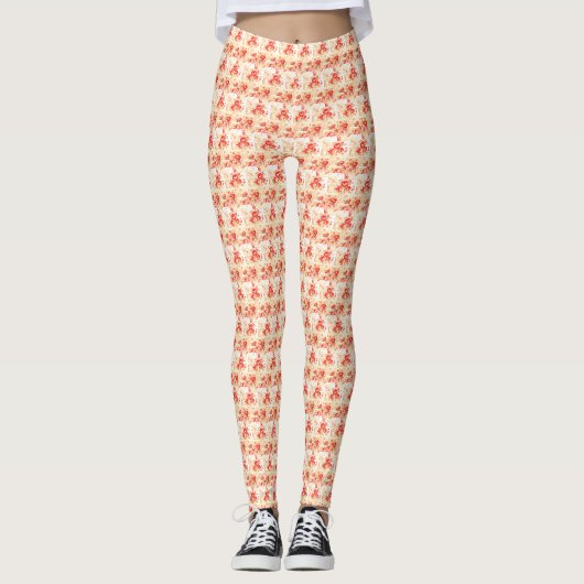 Witte bloemen kunst leggings (Voorkant)