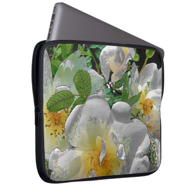 Witte Bloemen Laptop Hoes (Voorkant Rechts)