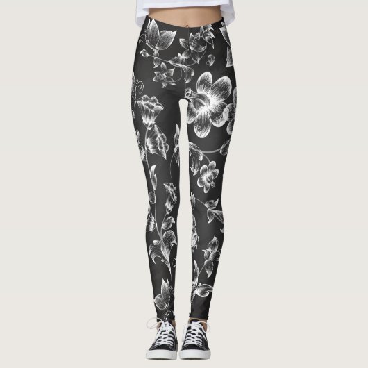 Witte bloemen leggings (Voorkant)