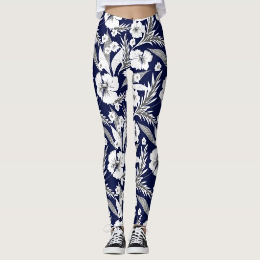 Witte bloemen leggings (Voorkant)