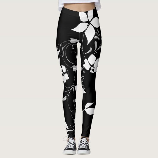 Witte Bloemen Leggings voor Vrouwen (Voorkant)