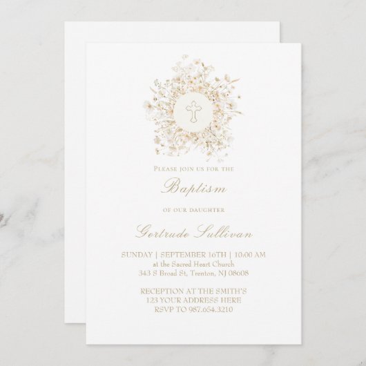 witte bloemen lijst Doop Kaart (Voorkant / Achterkant)