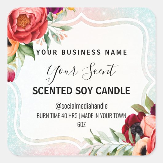 Witte Bloemen Lijst geurende Soy Candle Labels (Voorkant)