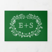 Witte bloemen lijst, initialen smaragd geen bruilo drieluik uitnodiging (Cover)