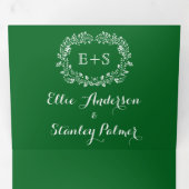 Witte bloemen lijst, initialen smaragd geen bruilo drieluik uitnodiging (Binnenzijde eerst)