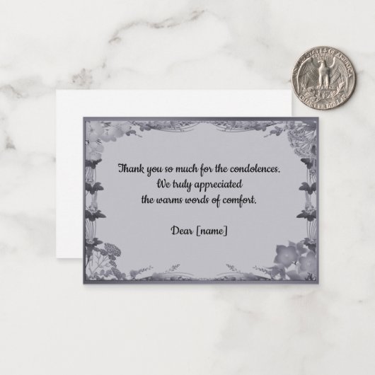 Witte Bloemen Lijst na begrafenis Dank u Notitiekaartje (Voorkant / Achterkant in situ)