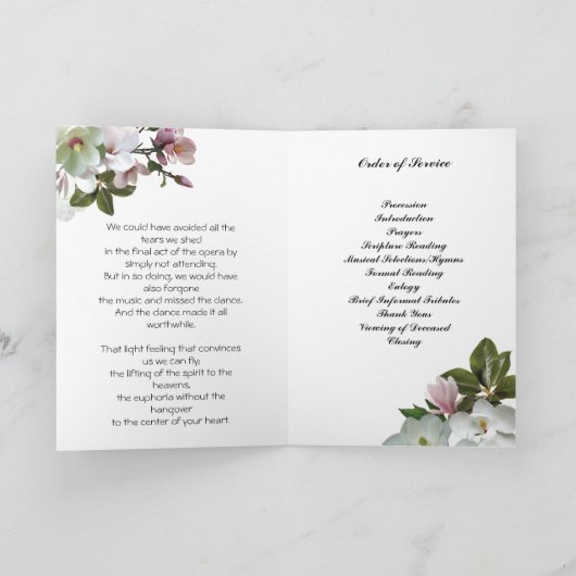 Witte bloemen Magnolia begrafenisprogramma Programma (Binnen)