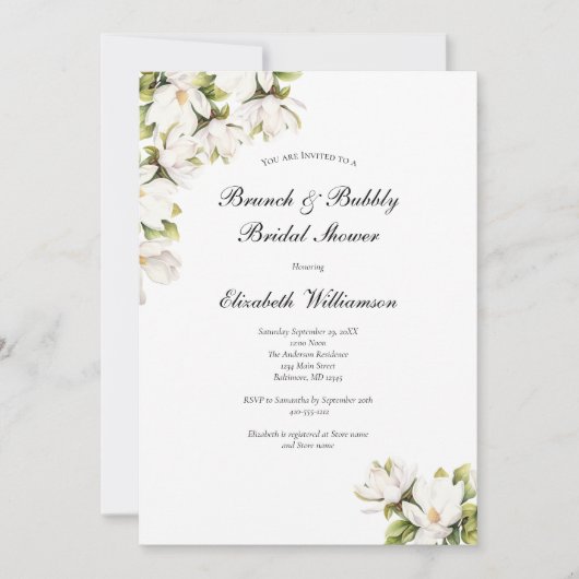 Witte Bloemen Magnolia Bridal Brunch Bubbly Shower Kaart (Voorkant)