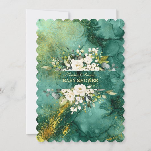 Witte bloemen Malachite Gold Spaans Baby shower Kaart (Achterkant)