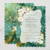 Witte bloemen Malachite Gold Spaans Baby shower Kaart (Voorkant / Achterkant)