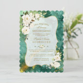 Witte bloemen Malachite Gold Spaans Baby shower Kaart (Staand voorkant)