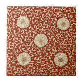 Witte bloemen met Chinese rode achtergrond ~ * ~ Tegeltje (Voorkant)