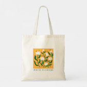 Witte bloemen met de hand getekend eenvoudige canv tote bag (Achterkant)