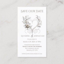 Witte Bloemen met een Hart - Bewaar de Datum - Visitekaartje