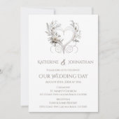 Witte bloemen met een hart bruiloft kaart (Voorkant)