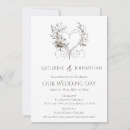 Witte bloemen met een hart bruiloft kaart