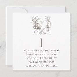 Witte bloemen met een hart bruiloft zithoek kaart