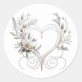 Witte bloemen met een hart ronde sticker