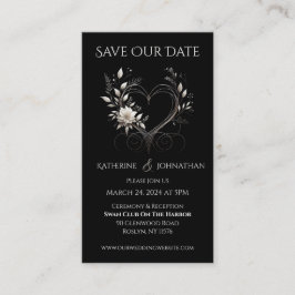 Witte bloemen met een hart-Save the Date- Visitekaartje
