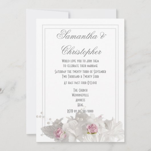 Witte bloemen met een minimale bruiloft kaart (Voorkant)