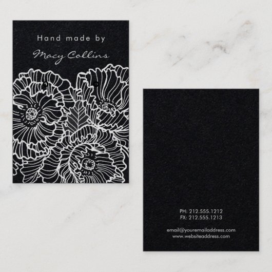 witte bloemen met een sierjuwelenkaart visitekaartje (Voorkant / Achterkant)