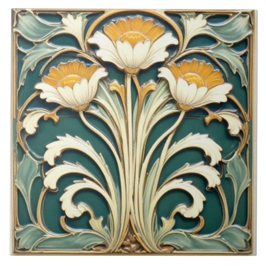 Witte bloemen met gele stampers tegeltje (Voorkant)