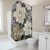 Witte Bloemen met Glitters en Persoonlijke Naam Douchegordijn (In situ)