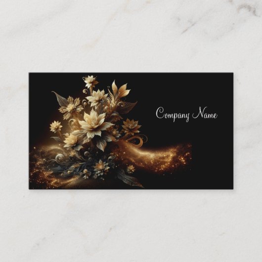 Witte bloemen met gouden glitter visitekaartje (Voorkant)