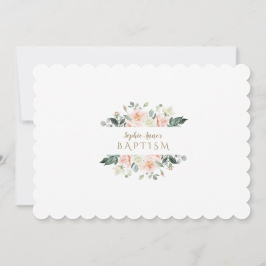 Witte Bloemen met Gouden Lijst Foto Doop Kaart (Achterkant)