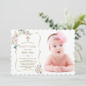 Witte Bloemen met Gouden Lijst Foto Doop Kaart (Staand voorkant)