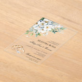 Witte Bloemen met gouden ring Spaanse bruiloft Acryl Uitnodigingen (Laagn)