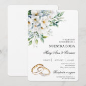 Witte Bloemen met gouden ring Spaanse bruiloft Kaart (Voorkant / Achterkant)