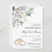 Witte Bloemen met gouden ring Spaanse bruiloft Kaart (Voorkant)