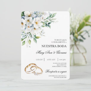 Witte Bloemen met gouden ring Spaanse bruiloft Kaart
