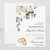 Witte Bloemen met gouden ring Spaanse bruiloft Kaart (Voorkant / Achterkant)