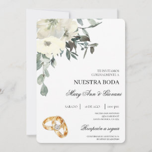 Witte Bloemen met gouden ring Spaanse bruiloft Kaart