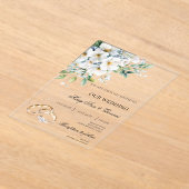 Witte Bloemen met gouden ring Trouwen Acryl Uitnodigingen (Laagn)