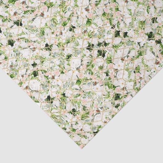 Witte bloemen met groene bladeren 2 tissuepapier (Detail)