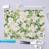 Witte bloemen met groene bladeren 3 tissuepapier (Craft)