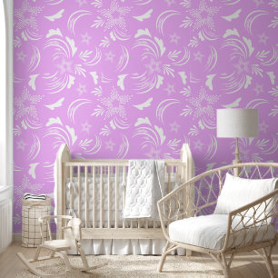 Witte Bloemen met Lichtroze Paarse achtergrond Behang