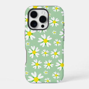 Witte Bloemen met Mint Achtergrond patroon iPhone 16 Pro Hoesje