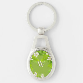 Witte bloemen met monogram sleutelhanger
