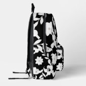 Witte bloemen met parels op zwart bedrukte rugzak (Links)