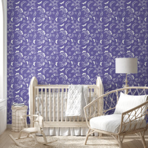 Witte Bloemen met Periwinkle Achtergrond Behang